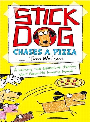 Stick dog chases a pizza /