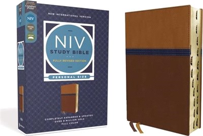 Holy Bible ― New International Version, Study Bible, Personal Size, Leathersoft, Brown/blue, Red Letter, Thumb Indexed, Comfort Print
