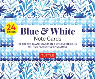 Blue & White Note Cards - 24 Cards：24 Blank Cards in 8 Unique Designs with 25 Patterned Envelopes