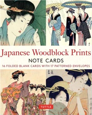 Japanese Woodblock Prints, 16 Note Cards：16 Different Blank Cards with 17 Patterned Envelopes