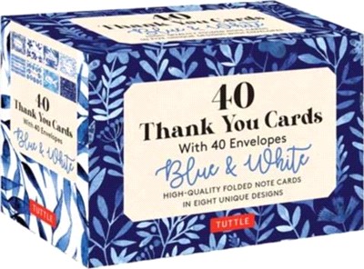 Blue & White, 40 Thank You Cards with Envelopes：(4 1/2 x 3 inch blank cards in 8 unique designs)
