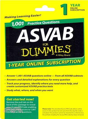 1,001 Asvab Practice Questions for Dummies, 1 Year Online Subscription