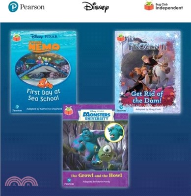 Pearson Bug Club Disney Reception Pack A, including decodable phonics readers for phases 1 to 3; Finding Nemo: First Day at Sea School, Frozen 2: Get Rid of the Dam! and Monsters, Inc: The Growl and