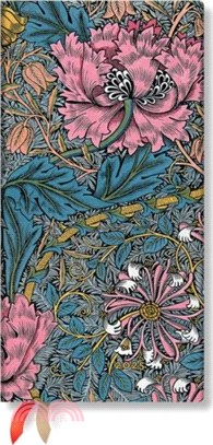 Morris Pink Honeysuckle (William Morris) Slim 12-month Horizontal Hardback Dayplanner 2025 (Elastic Band Closure)