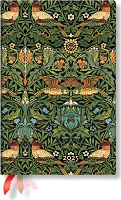 Morris Birds (William Morris) Mini 12-month Horizontal Softcover Flexi Dayplanner 2025 (Elastic Band Closure)