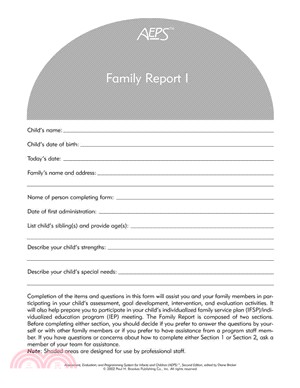 Family Report for Birth to Three Years (Pack of 10)