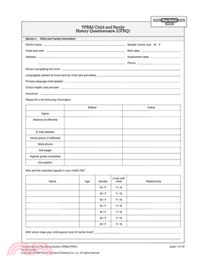 TPBA2 Child and Family History Questionnaire (CFHQ): Transdisciplinary Play-Based System