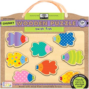 Green Start Swish Fish Chunky Wooden Puzzle: Earth Friendly Puzzles with Handy Carry & Storage Case