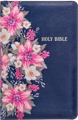 KJV Deluxe Gift Bible Printed Blue Floral with Zipper Faux Leather