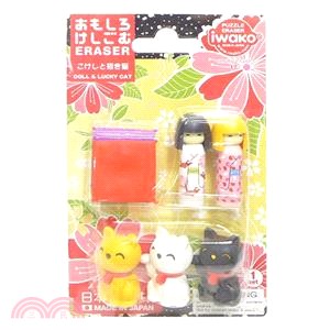 【iwako】造型橡皮擦組-小木偶與招財貓