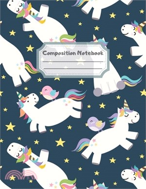 Composition Notebook: Wide Ruled Lined Paper: Large Size 8.5x11 Inches, 110 pages. Notebook Journal: Happy Unicorns Birds Workbook for Child
