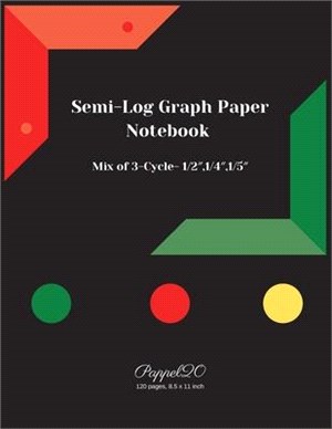 Semi-Log Graph Paper Notebook: 3-Cycle Mix of 1/2&#8243;, 1/4&#8243;, 1/5&#8243; - Graph paper 5x5 - Semi-log graph paper