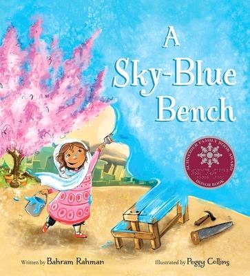 A sky-blue bench /