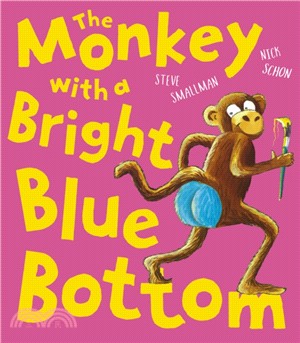 The monkey with a bright blu...