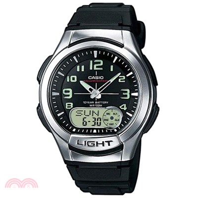 卡西歐CASIO 超世代強光雙顯時區膠帶手錶-黑