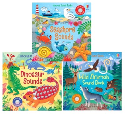 Usborne Noisy Books 大自然音效書 1-Wild Animals/Dinosaur/Seashore (共3本硬頁音效書)