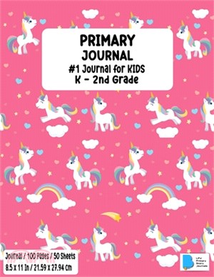 Primary Story Book: Dotted Midline and Picture Space - Stylish Unicorn Candy Pink Cover - Grades K-2 School Exercise Book - Draw and Write