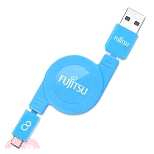 富士通Micro USB捲線型充電傳輸線-藍