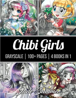 100 Chibi Girls Grayscale: An Adult Coloring Book Collection with Cute Girls, Fantasy, Horror, Christmas, and More!