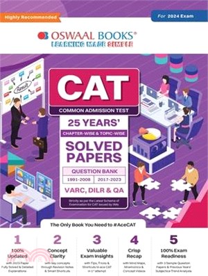 Oswaal CAT 25 YEARS Chapter-wise & Topic-wise Solved Papers (VARC, DILR & QA) (1991-2008 & 2017-2023) for 2024 Exam
