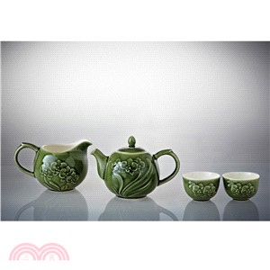 蝴蝶蘭花茶具(綠釉/碧璽)-一壺+六杯+茶海