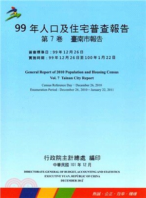 99年人口及住宅普查報告. 第7卷, 臺南市報告 /