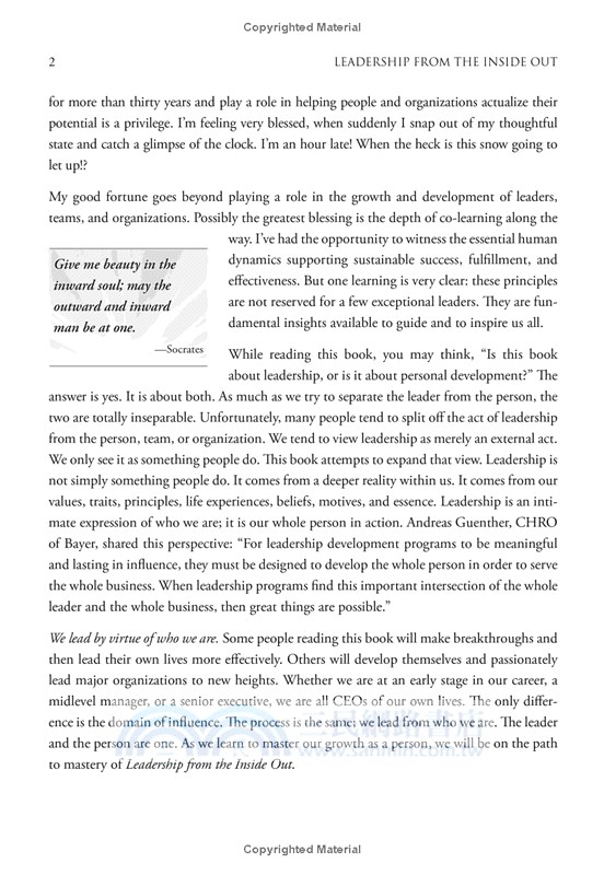 Leadership from the Inside Out ─ Becoming a Leader for Life