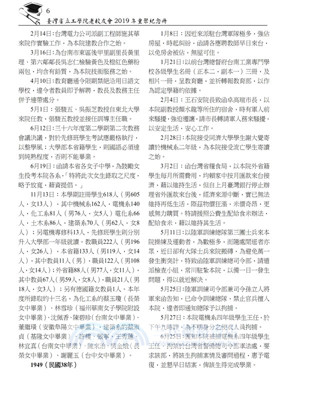 臺灣省立工學院老校友會2019年重聚紀念冊