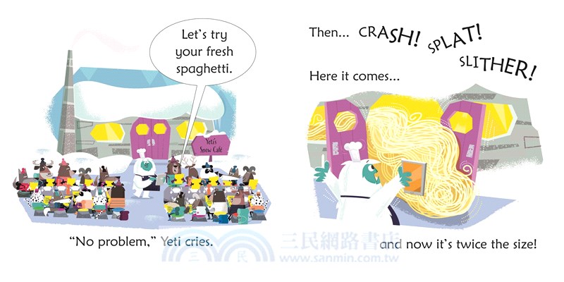 Yeti cooks spaghetti