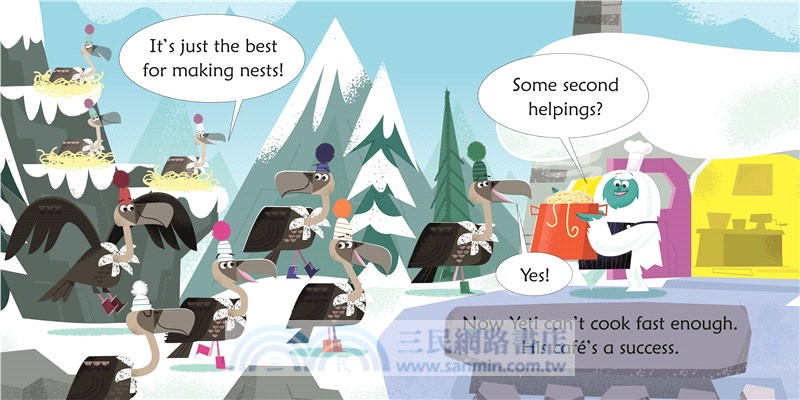 Yeti cooks spaghetti