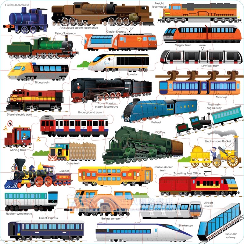 Usborne Book and Jigsaw Trains (49片拼圖+1本知識小百科)