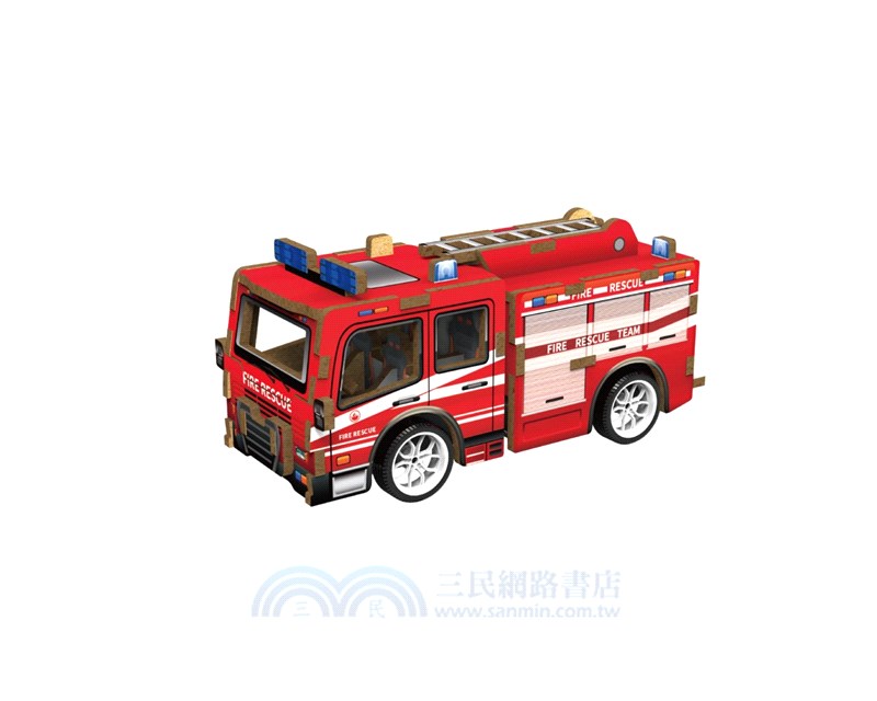 拼裝木製迴力車-消防車