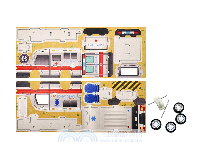 拼裝木製迴力車-救護車