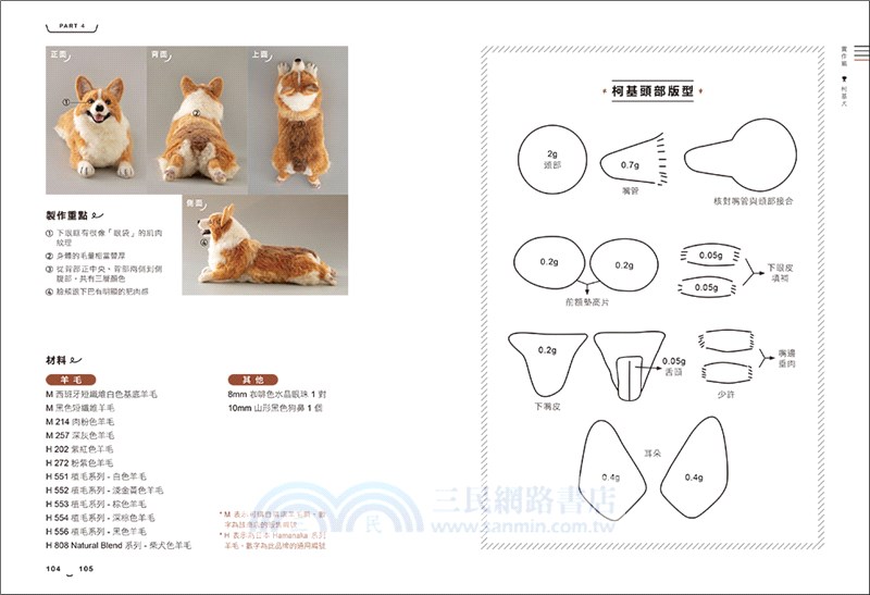 艾蜜莉的萌系動物羊毛氈【狗狗篇】：骨架ｘ塑形ｘ植毛全技巧圖解，戳出蓬鬆柔軟的可愛毛孩（附原寸對照圖）