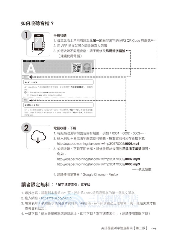 英語易混淆字速查辭典 免費下載11小時mp3音檔 電子版單字速查索引 三民網路書店