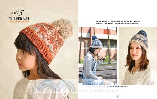 用兩色毛線編織：帽子、脖圍、圍巾、手套、斗篷